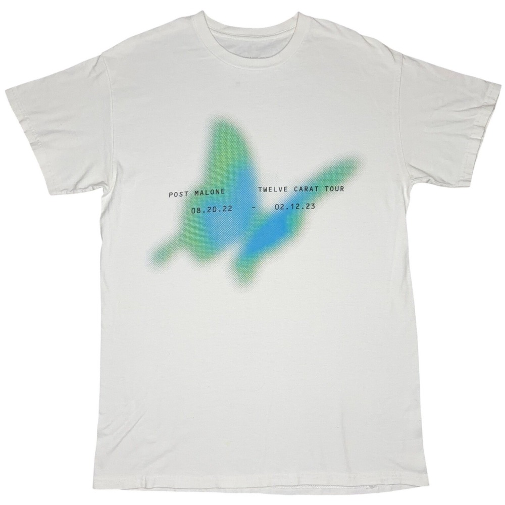 Post Malone T-Shirt Unisex Medium White Twelve Carat Tour Butterfly Merch